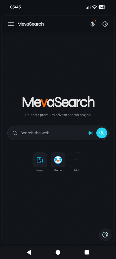 MevaSearch home screen